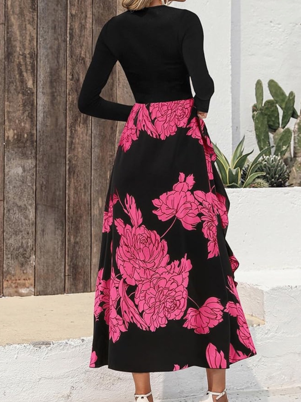 Black Maxi Dress with Pink Floral Print - Picture 2 of 2